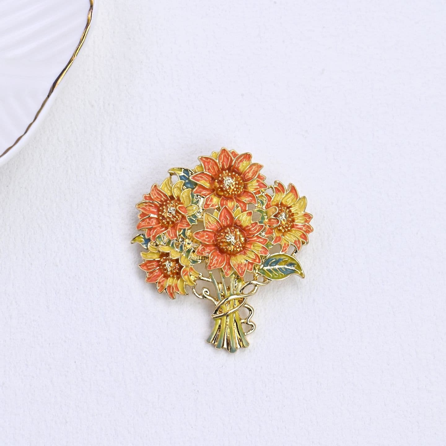 Oil Painting Style Sunflower Bouquet Enamel Oil-Painted Flower Versatile Metal Brooch