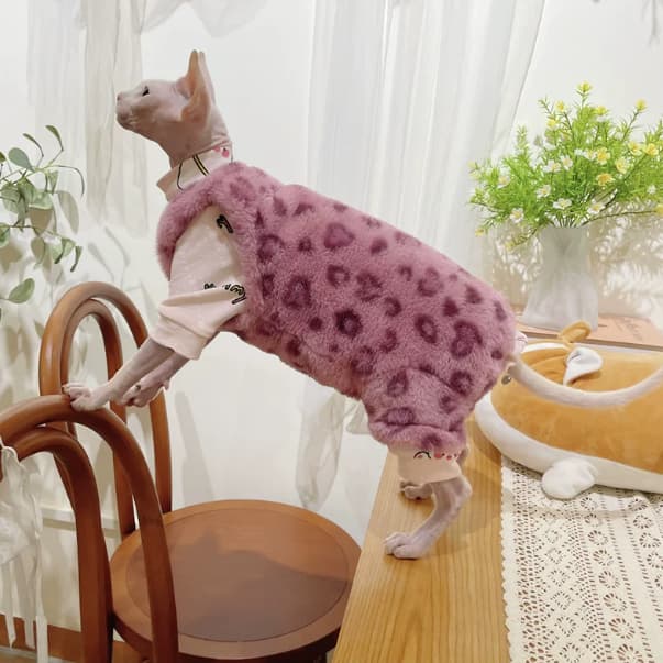 Sphynx Cat Leopard Plush Sweater and Matching Hat