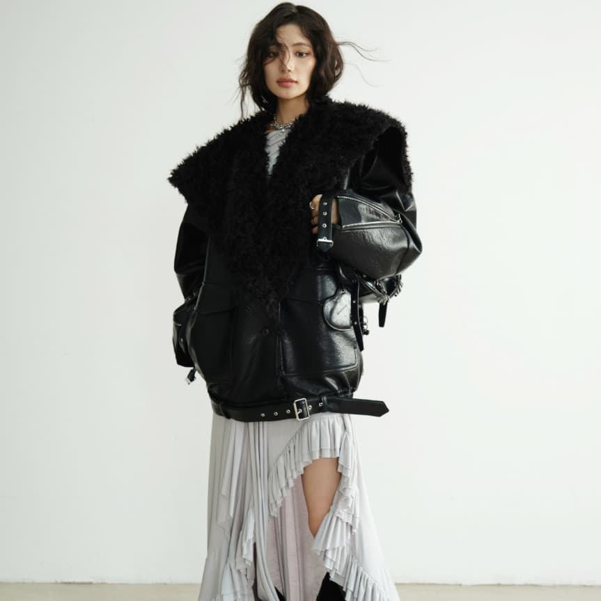 Mid-length Heavyweight PU Leather Silhouette Jacket