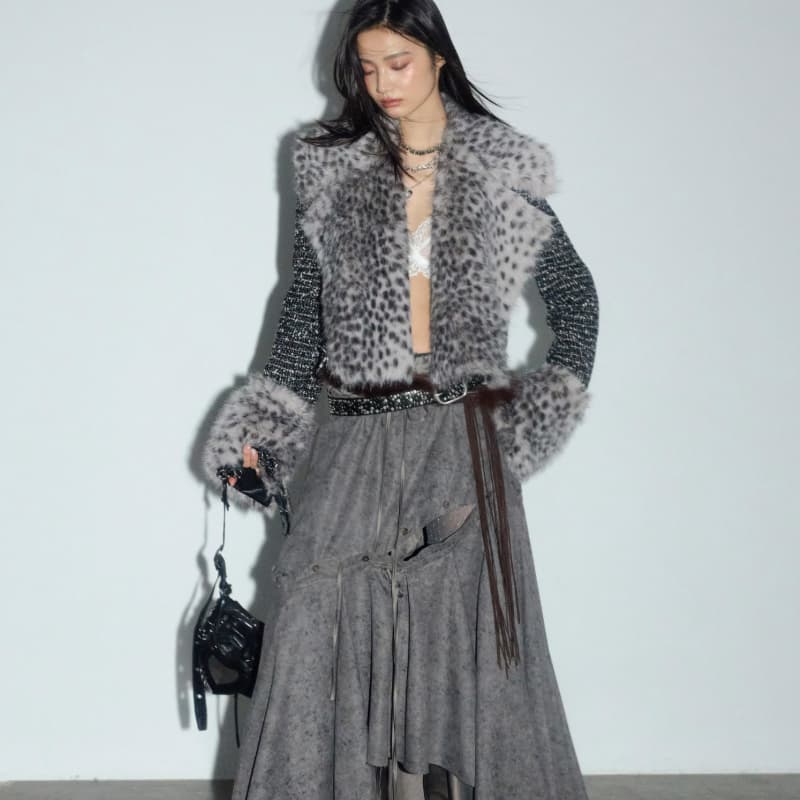 Leopard-print Faux-fur Detachable Wild And Sassy Short Coat