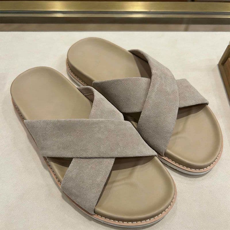 Leisure Sandblasted Suede Leather Men's Slippers