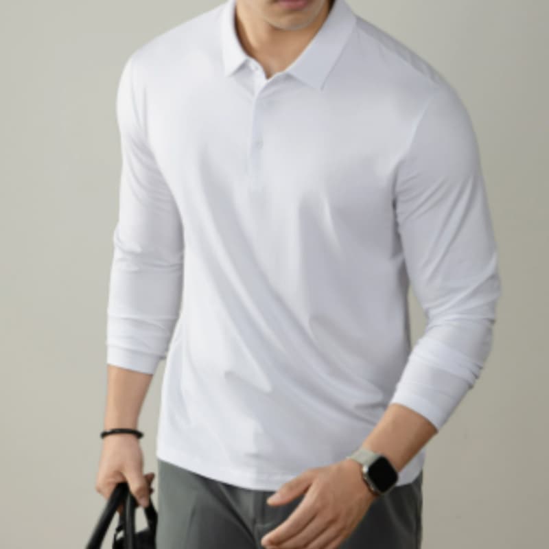 Mens Polo Shirt With Lapel Collar High-End Business Commuter Style Long Sleeve