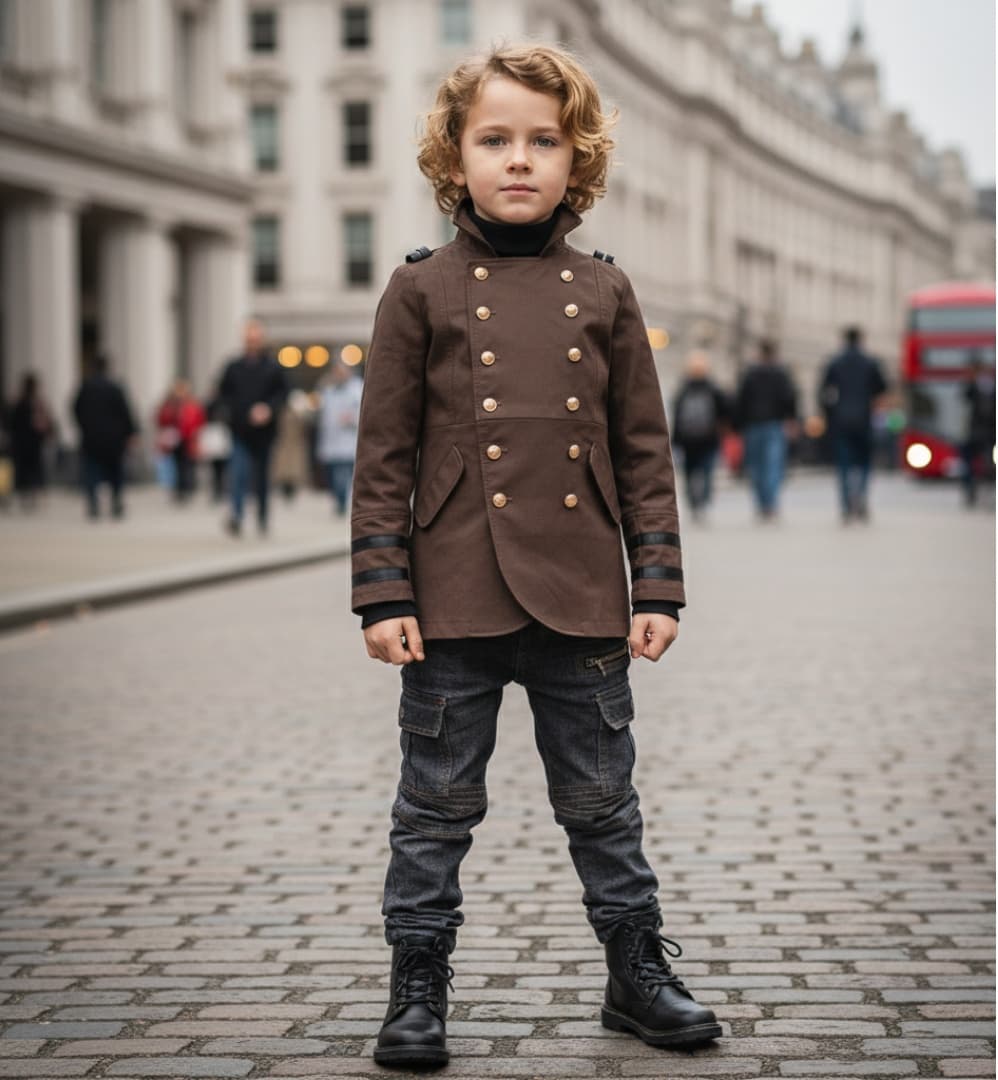 Boys Formal Uniform Trench Coat Kids Vintage Military Style Cotton Jacket 3-9Y