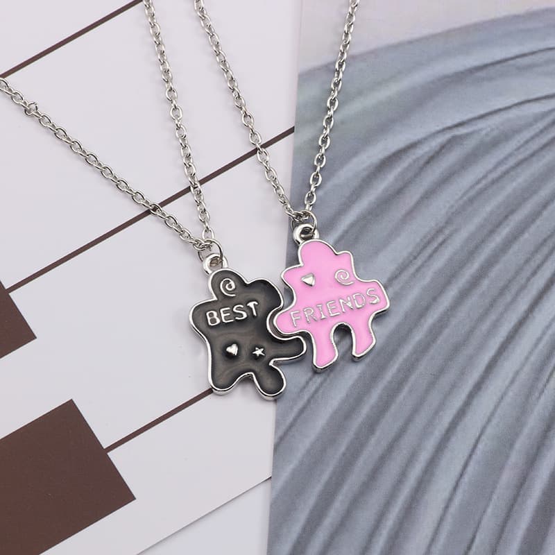 Korean-style Puzzle Alphabet Patchwork Pendant Necklace