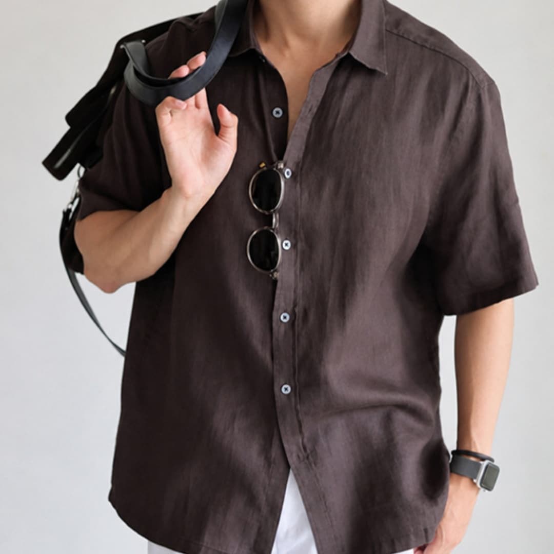 Mens Breathable Cool-feel Relaxed-fit Short-sleeve Shirt