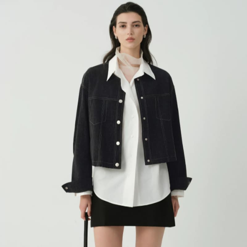 Matte-textured PU Round-neck Short Coat