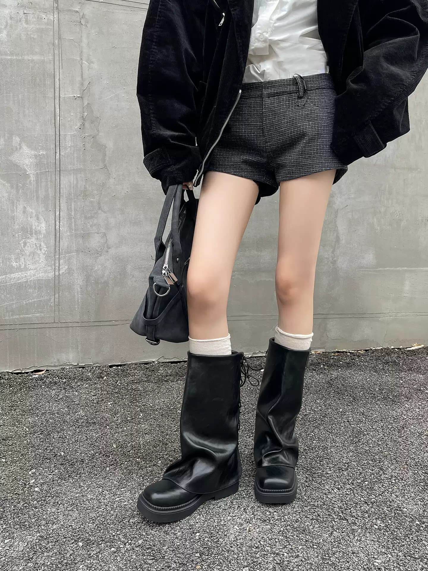 Women's Niche Retro Square-toe Boot-cut Pants With Laces