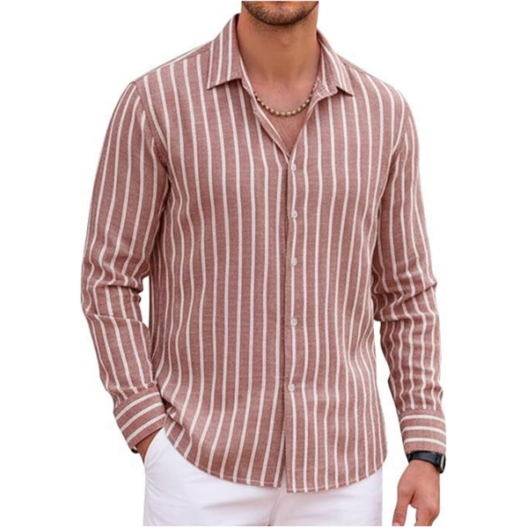 Striped Classic Trendy Long-Sleeved Lapel ShirtFour-Way Stretch Men's Top