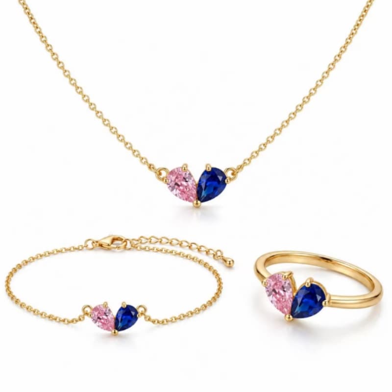 Double Water Drop Diamond Set Ring DIY December Birthday Stone Personalized Versatile Necklace