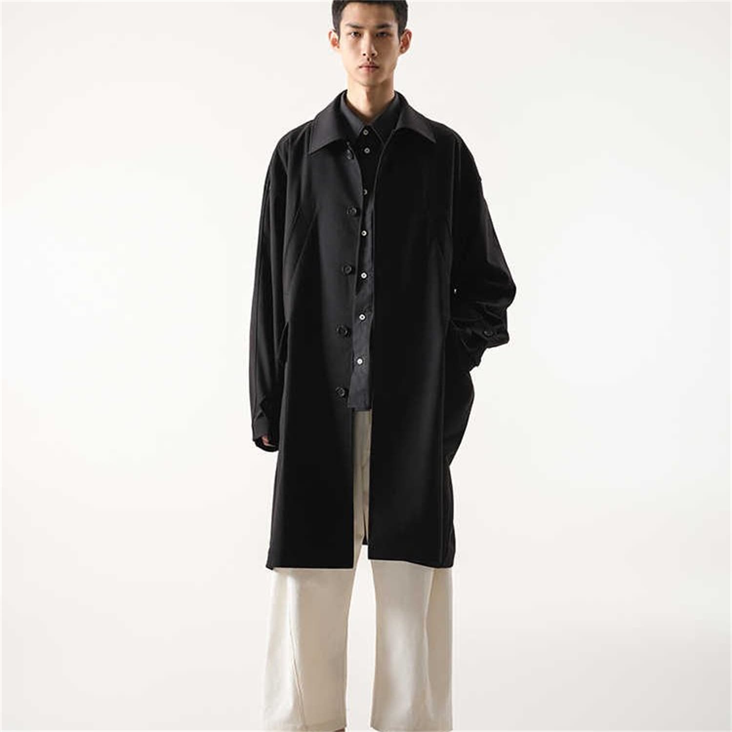 Long Trench Coat Jacket Men's Shoulder Ornament