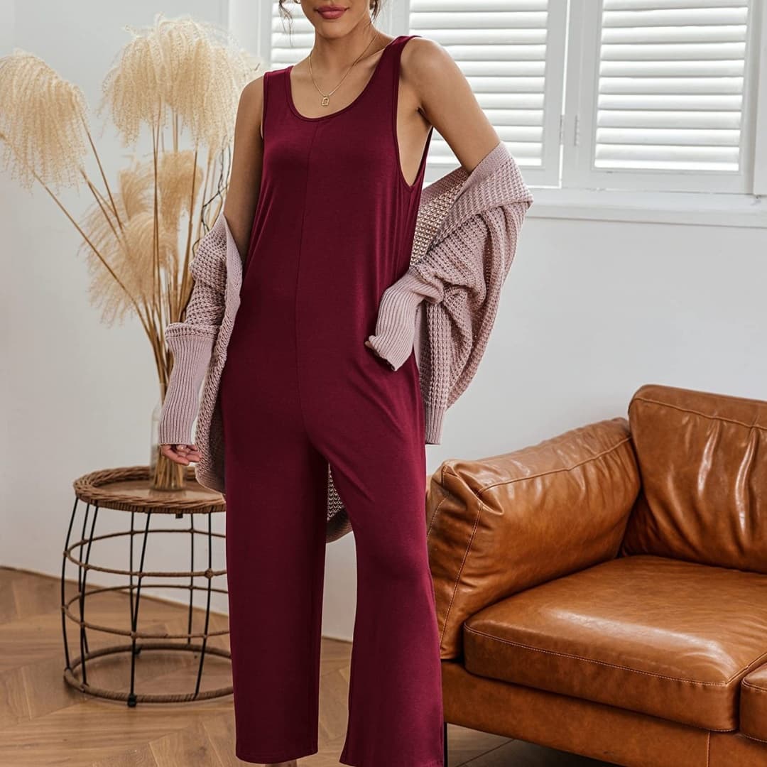 Strap-style Loose-fitting Straight-leg Solid-color Wide-leg Overalls