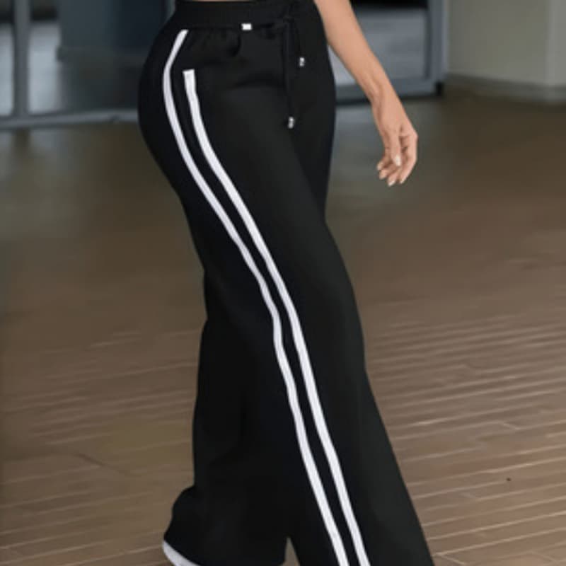 Women's High-waisted Lace-up Patchwork Casual Wide-leg Pants
