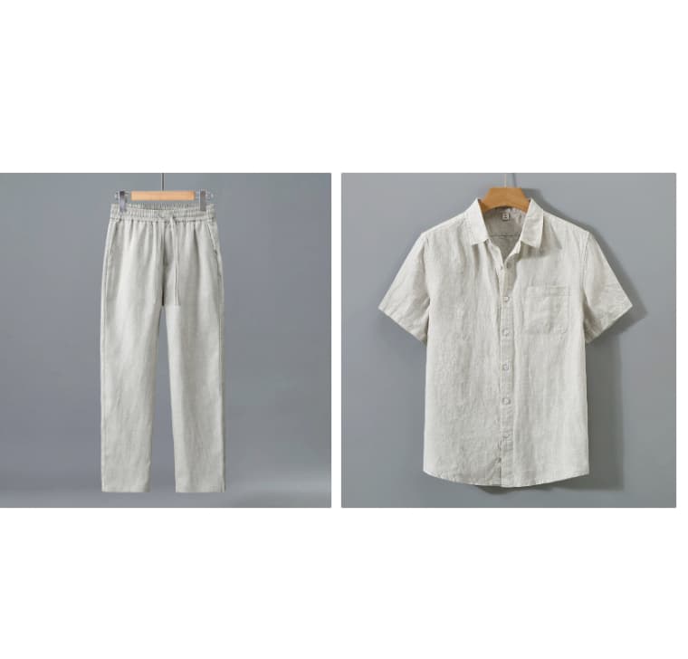 Summer New Casual Linen Shirt Men's Loose Standing Collar