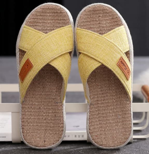 Home-style Minimalist Indoor Linen-cotton Slippers With Non-slip TPR Soles