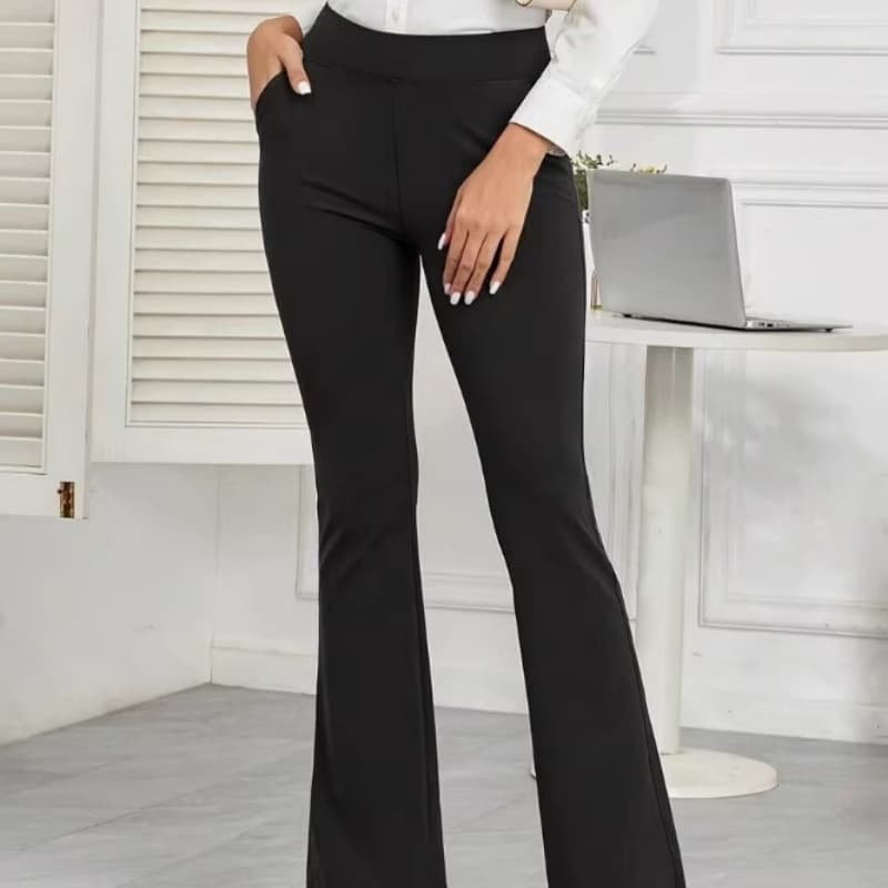 Womens Four-Season Flared Sports Pants With Diagonal Low-Rise Pockets For Yoga