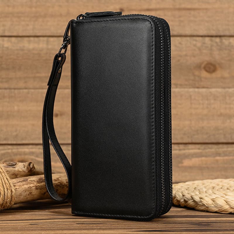 Men Genuine Leather Embossed Long Wallet Vintage Business Clutch