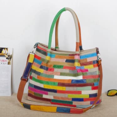 Women Genuine Leather Snake Pattern Color Block Tote Crossbody Bag