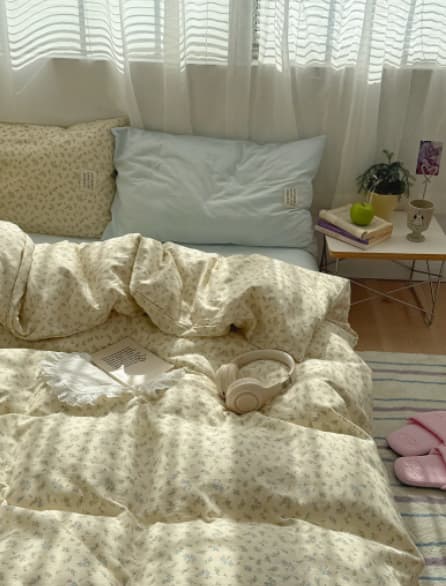 Fresh Floral Print Pure Cotton Double-layer Yarn Four-piece Bedding Set All Cotton Sheets And Duvet Cover