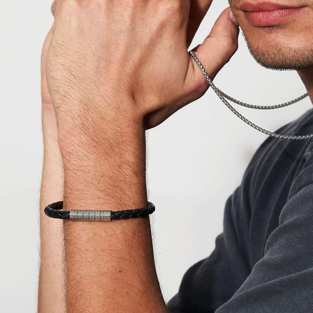 Minimalist Leather Bracelet With Stainless Steel Lettering DIY Name