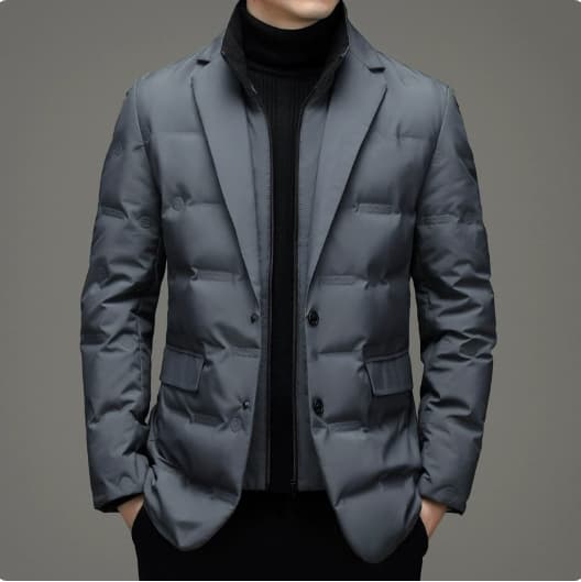 Men's Casual And Stylish Down Jacket With Detachable Stand-up Collar And Faux Two-piece Design