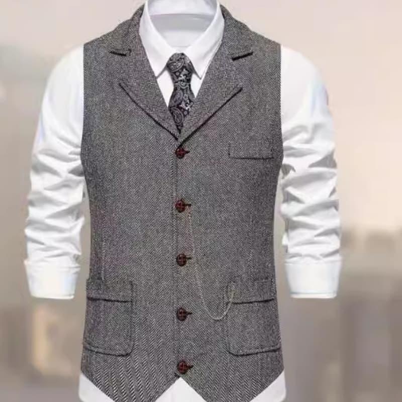 Mens Tweed Suit Collar Casual Waistcoat