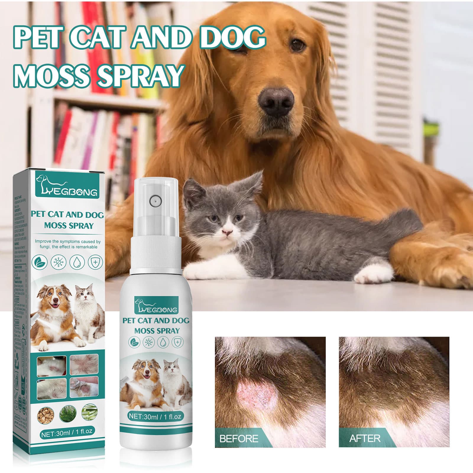 Cat And Dog General Mite Removing Skin Itching, Hair Removal, Redness And Itching Removing Pet Cat And Dog Moss Spray 30ml 1 Box