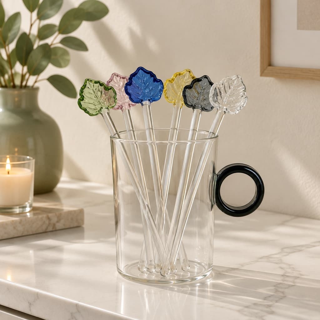 Leaf Heart Glass Stirring Spoon, Long Handle Stirrer For Coffee Tea Honey