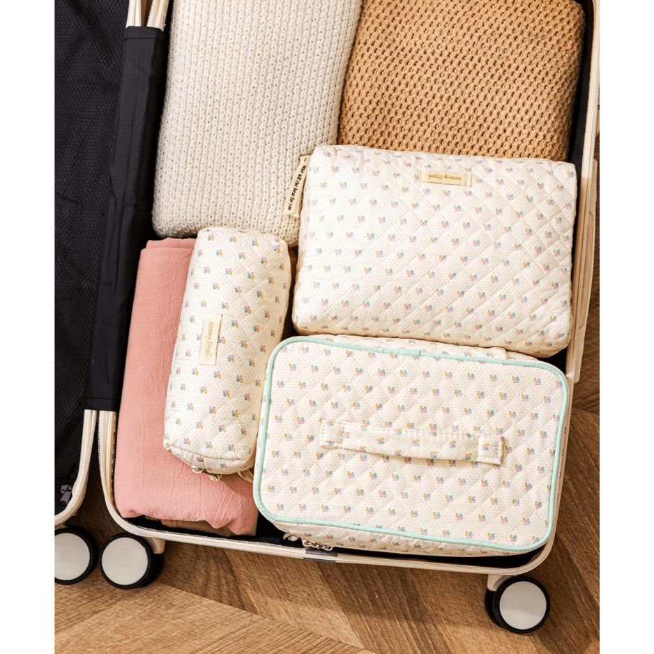 Quilted Makeup Bag, 3Pcs Cotton Large Travel Makeup Bags Organizer