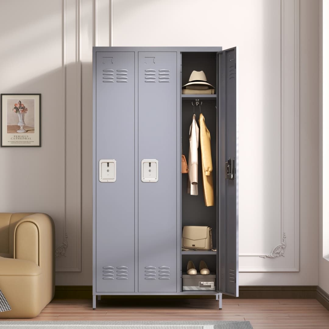 3 Door 72in H Metal Lockers With Lock For Employees,Storage Locker Cabinet For Home Gym Office School Garage,Gray