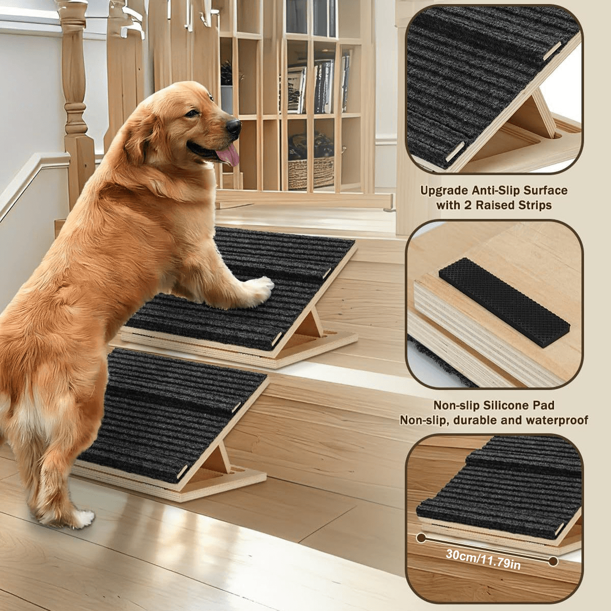 Adjustable Dog Ramp For Stairs With Traction Bars, Portable Pet Ramp For Small Dogs And Cats, Indoor Outdoor Mobility Support