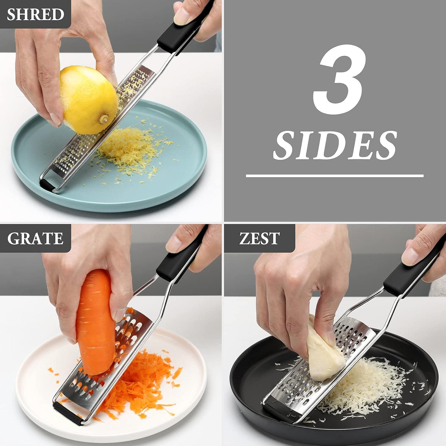 3 Pack Lemon Zester Grater Set, Heavy Duty Stainless Steel Kitchen Tool For Parmesan, Ginger, Garlic, Nutmeg, Chocolate & Vegetables