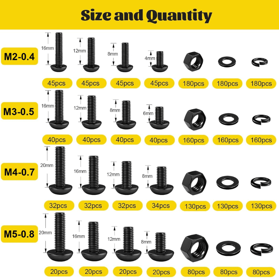 2200PCS M2 M3 M4 M5 Metric Screws Assortment Kit Hex Socket Button Head Machine Screw Set With Nuts & Washers 10.9 Alloy Steel