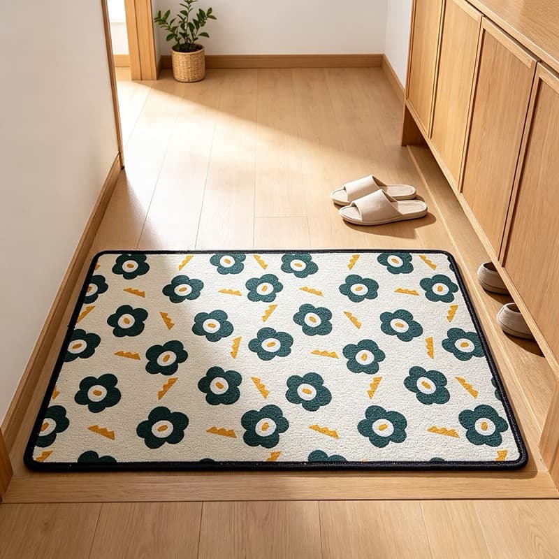 1pc Mininalist Flower Pattern Print Loop Pile Entry Mat, Indoor Entrance Rug