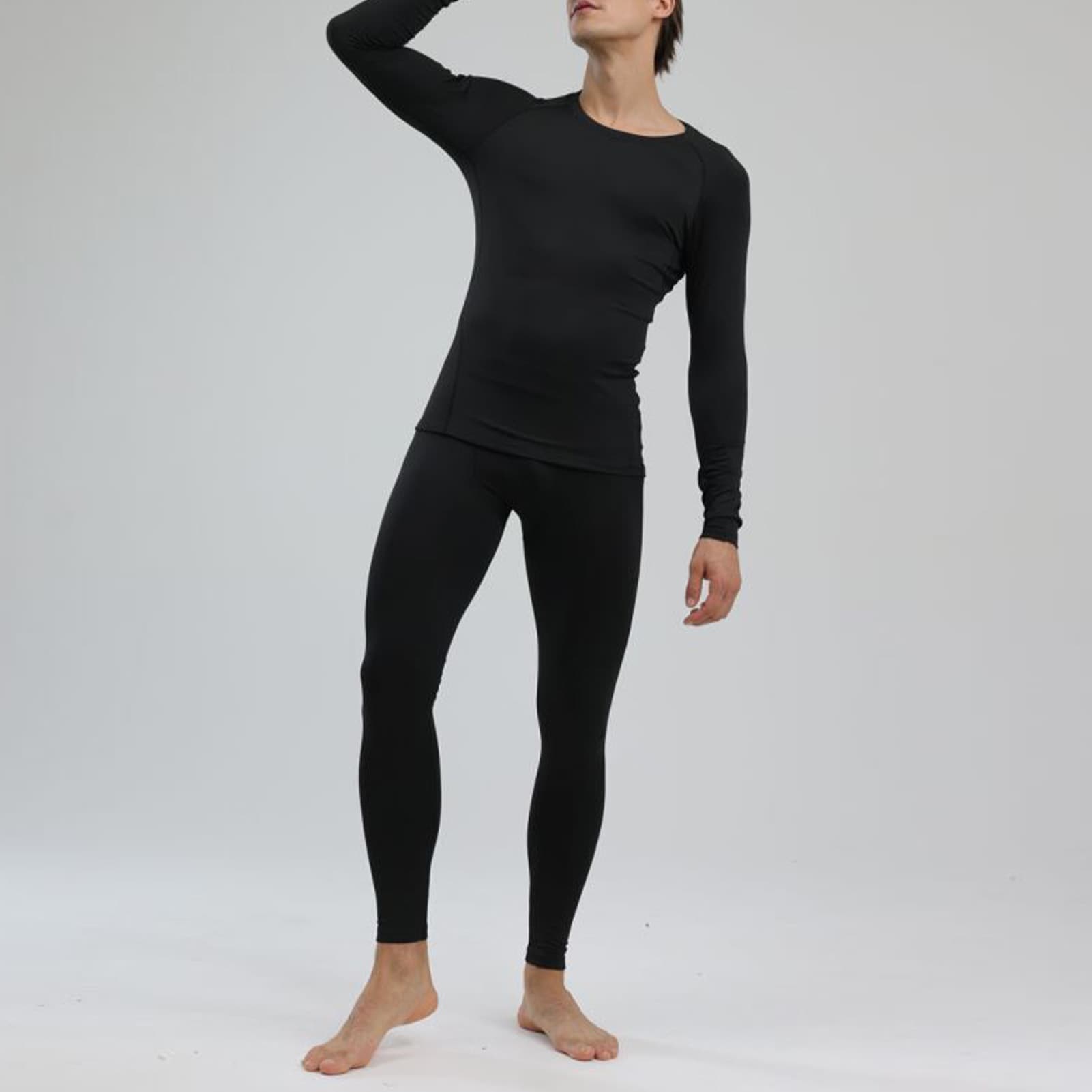 Men's Thermal Underwear Black Stylish Soft Close Fitting Men Cold Weather Top Bottom Set Base Layer For Autumn Winter XL