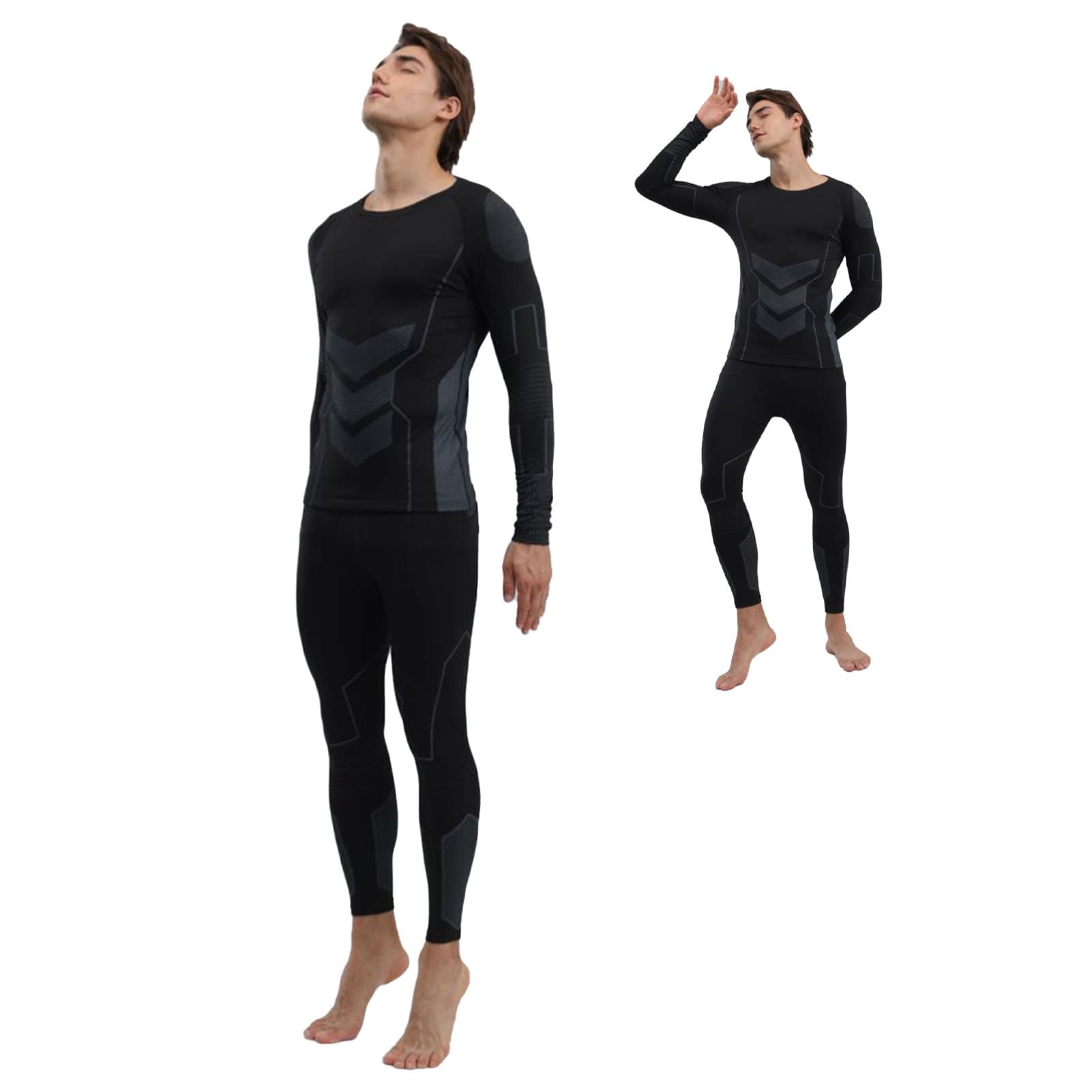 Men Thermal Underwear Set Shirt Pants Autumn Slim Fit Thermal Underwear Top Bottom Set Black XXL