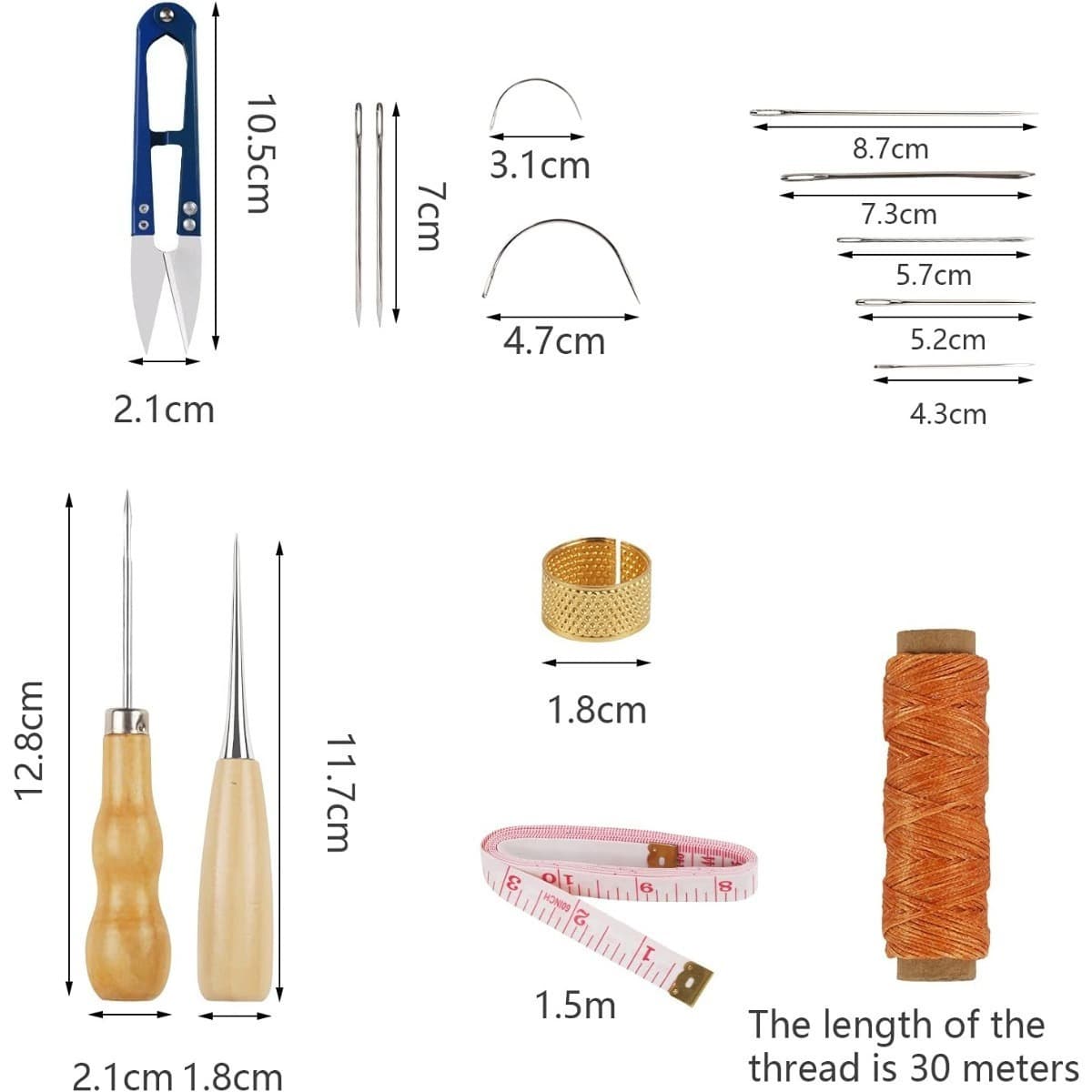 22-Piece Leather Sewing Kit For Leather Crafts; Includes A Leather Awl, Hand Leather Needles, 8 Rolls Of Leather Waxed Thread, And 9 Leather Needles—leather Crafts, DIY Sewing, And Hand Sewing
