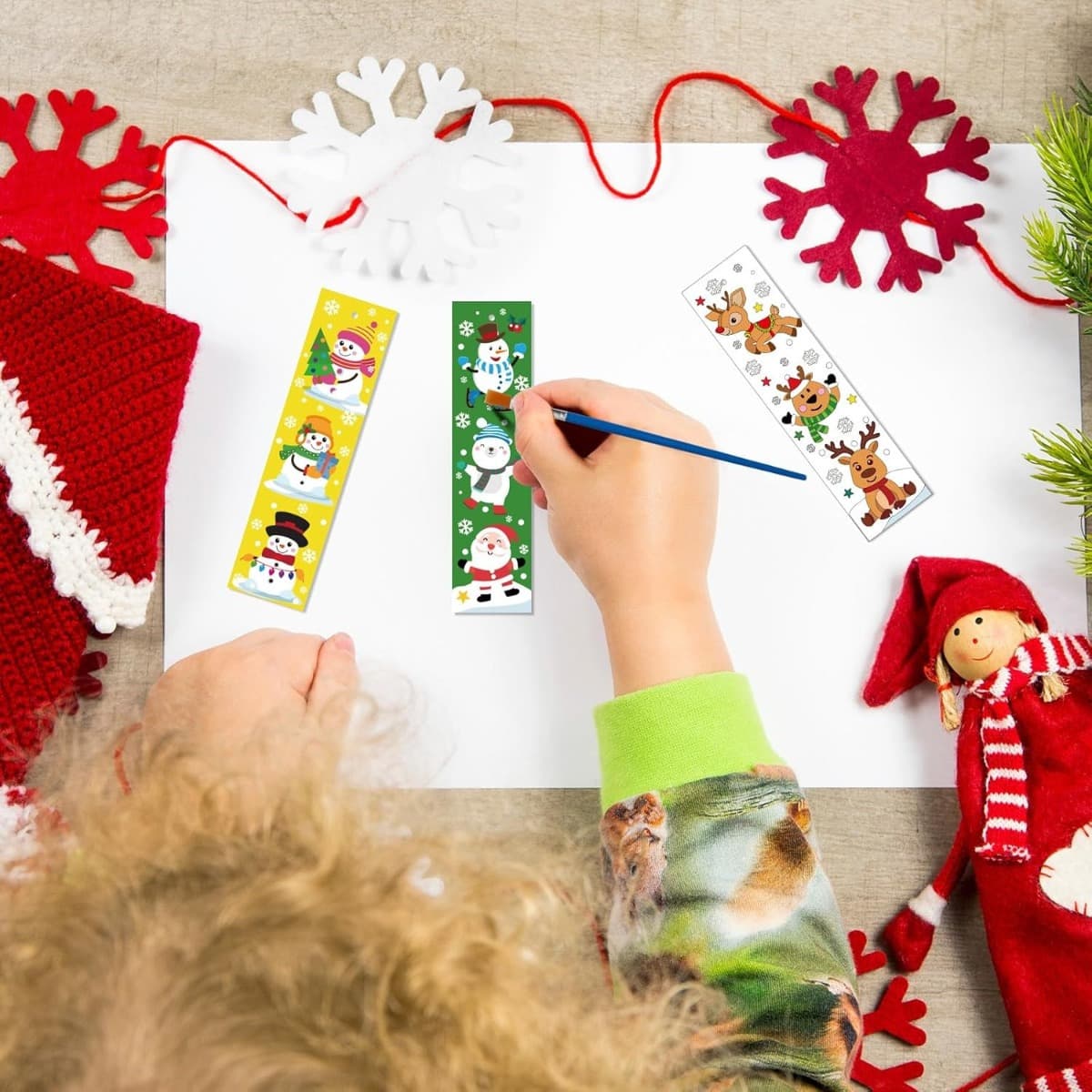 102-Piece Craft Kit For Christmas Bookmarks, With Brushes, String, And 80 Bookmarks To Decorate—Party Supplies Set
