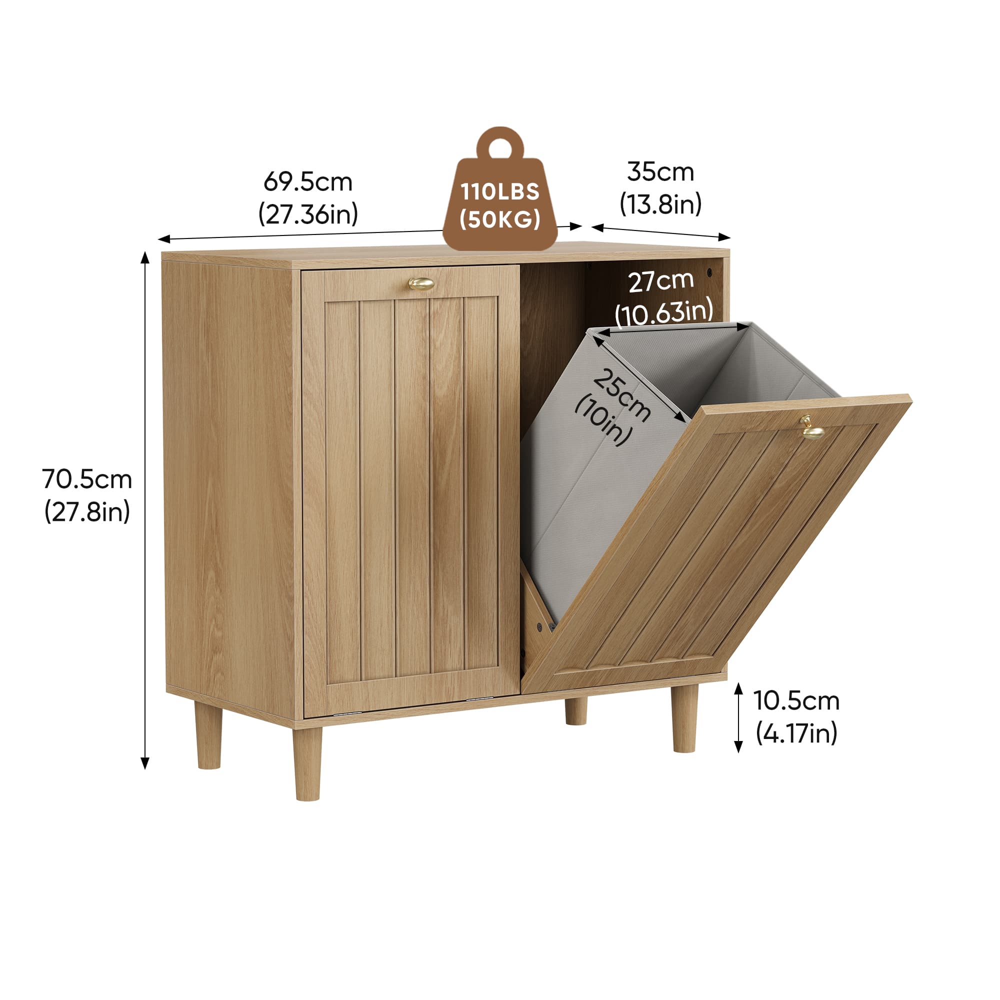 Slanted Laundry Basket With Removable Inner Basket, Suitable For Bathroom Laundry Cabinets, Concealed Laundry Baskets, Freestanding Household Shelves, Oak Color.