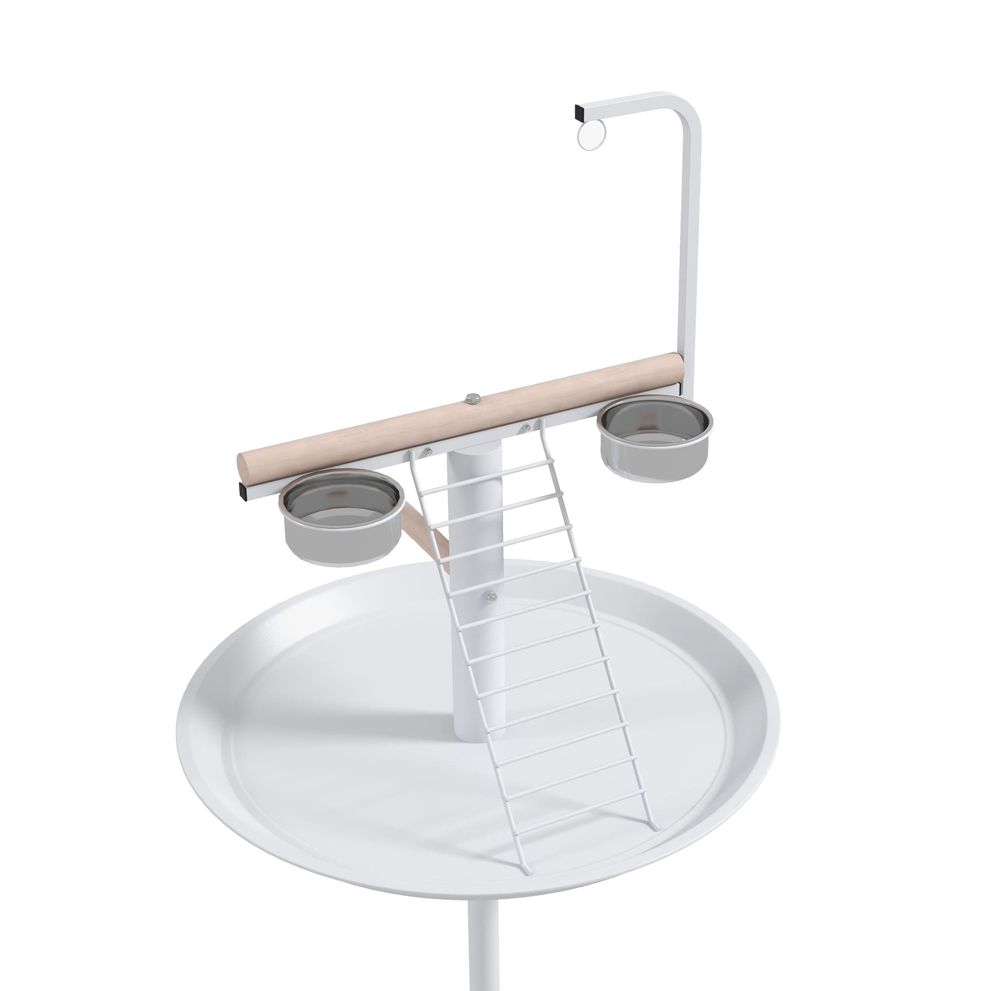 Bird Stand With Four Wheels,Perches,Stainless Steel Feed Bowls,Round Tray,for Garden,Indoor,Outdoor-White