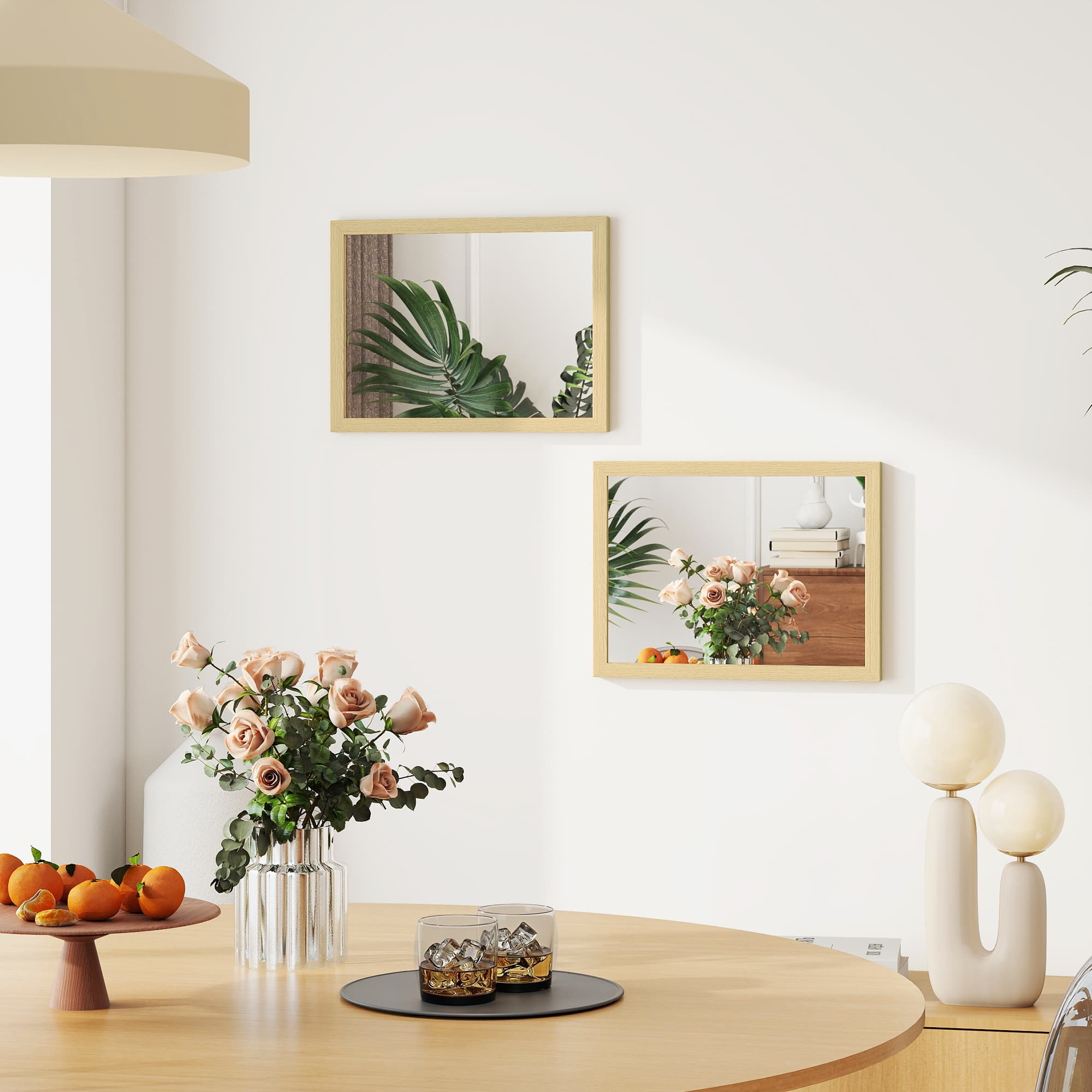 Wall Bathroom Mirror,30 X 40 Cm Wall-Mounted Mirror For Living Room,Bedroom,Hallway,Set Of 2,Natural