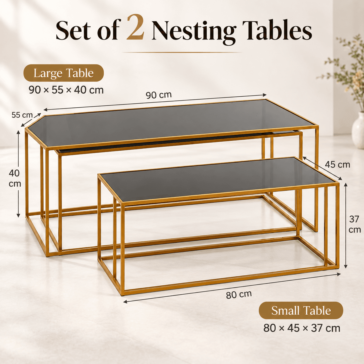 This Elegant Set Of Two Tables Rectangular From The Brand Giftdecor Combines Sophistication And Functionality For Its Living Room, Presentando A Design Modern In Tones Black And Gold