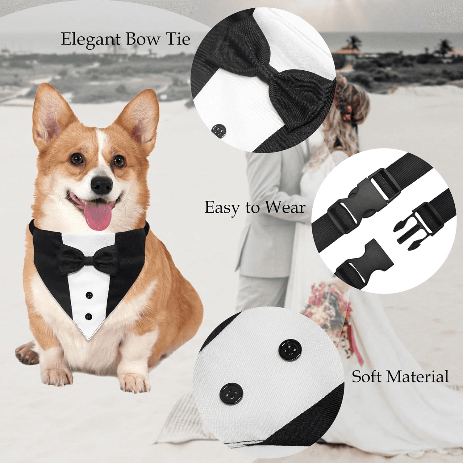 Dog Tuxedo Suit Wedding Bandana Collar With Bow Tie, Adjustable Formal Dog Tux, Engagement Birthday Tuxedo For Small Medium Large Dogs Pets