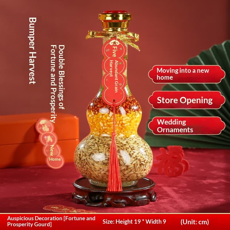 Joyful Housewarming Set With Abundant Grains,decoration And Ornaments For The New Home,decoration For The New Home,opening Ceremony For The New Home,cleaning The House,medium Size,gold Cover,gourd