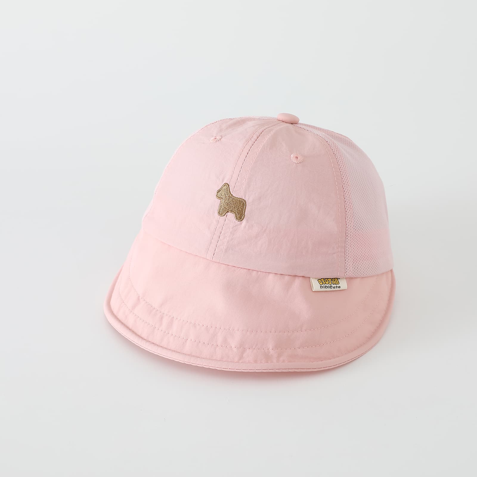 Boys And Girls' Breathable Mesh Baseball Cap With Cute Dog Embroidery In A Korean-style Fresh Style, Suitable For Sun Protection And Versatile For Children's Wear.