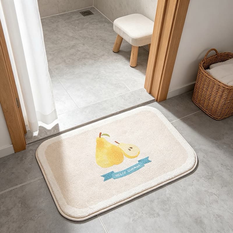 1pc Fruit Pattern Print Plush Bath Mat, Soft Absorbent, Suitable For Bathroom Entrance