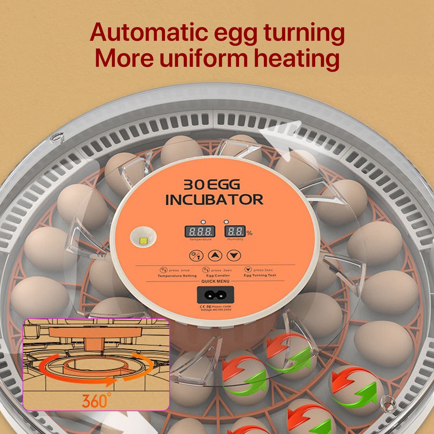30x Eggs Incubator Temperature Control Chicken Hatcher Automatic Turning Digital