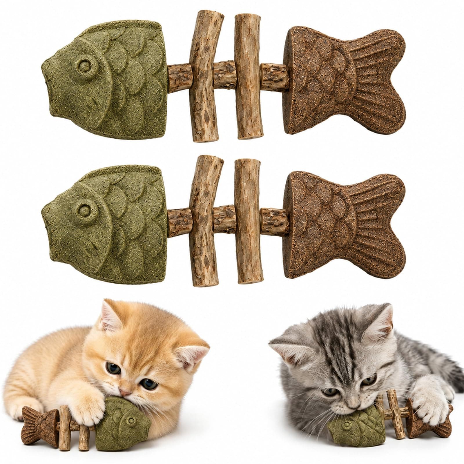 Catnip And Silvervine Chew, Natural Fishbone Chew Toy For Cats, Fishbone-Shaped Cat Dental Toy For Chewing, Licking, Pawing, Boredom Relief & Enrichment For Cats 2 PCS