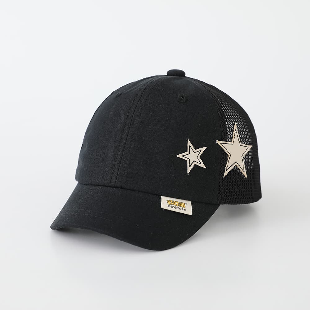 Summer Children's Solid-color Star-pattern Velcro Net Fabric Baseball Cap Is Suitable For Babies' Daily Wear And Outdoor Play.