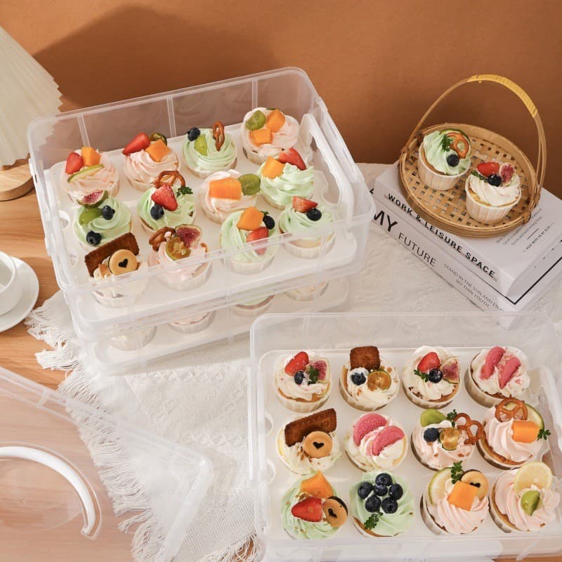 3Tier Stackable Cupcake Carrier Box Muffin Cake Holder Plastic Clear Container W