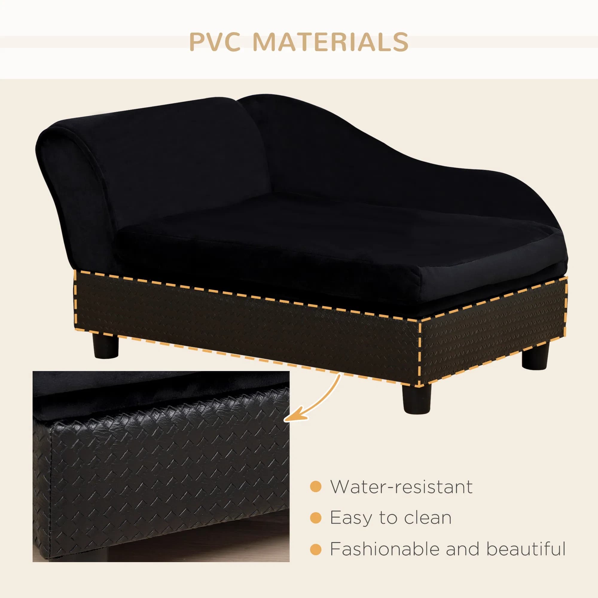Luxury Dog Bed For Small Dogs, Hidden Storage, 3 In Foam Cushion, Modern Pet Sofa, Black